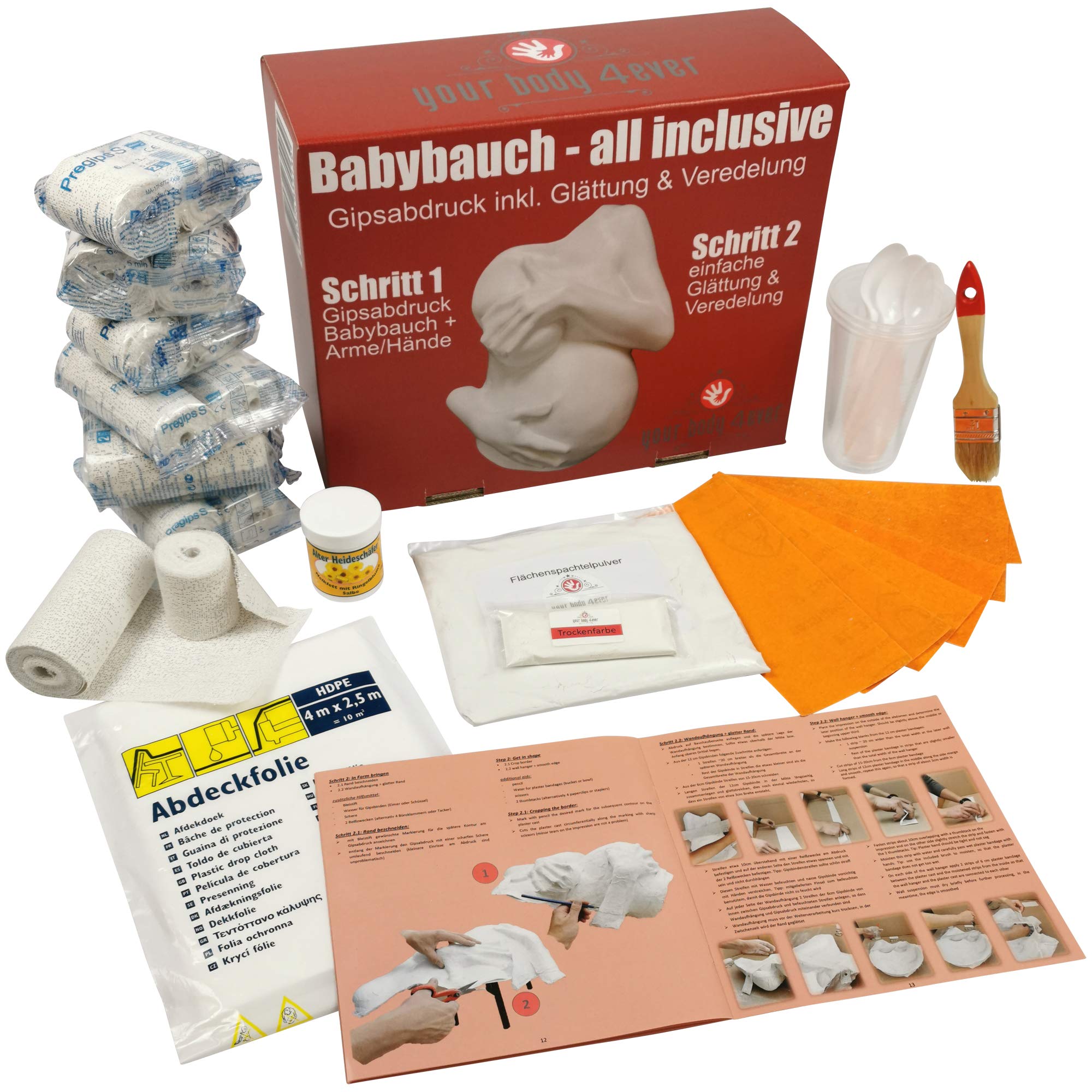 ALL-INCLUSIVE | Babybauch Gipsabdruck Set inkl. Glättung & Veredelung | Komplettset für 1A Bauchabdruck der Schwangerschaft