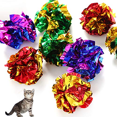 Yyooo 48 Stück Mylar-Kugeln Katzenspielzeug – Glänzender Knister-Sound, glänzender Ring, Papier, Kätzchen, interaktives Spielzeug für Teaser Katzenspielzeug