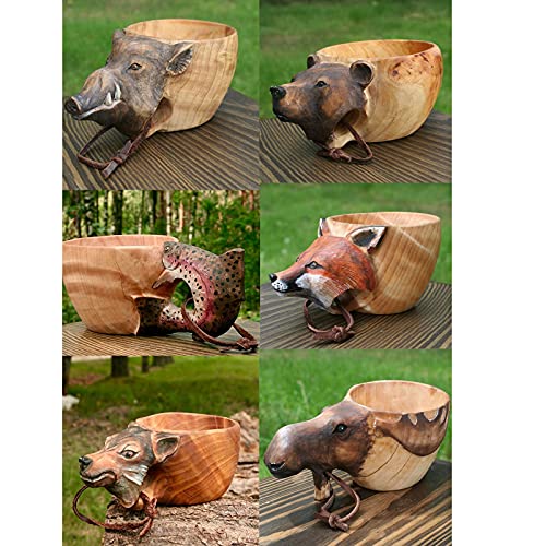 Kuksa Handgeschnitzter Holzbecher - Kuksa Guksi Animals Head Image Cup, kuksa Holztasse für Reisende und Bushcraft-Camping, schönes Geschenk für Naturliebhaber. (Hirsch*1)