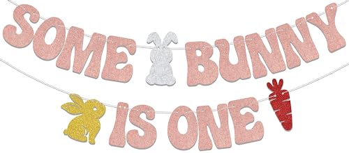 Banner mit Aufschrift "Some Bunny is One", Party-Dekoration für den 1. Geburtstag, Ostern, Babyparty, Party-Dekoration, Frühlings-Thema, erster Geburtstag, Urlaub, Partyzubehör, Roségold, Silber, Rot