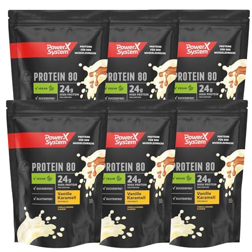 Power System Protein 80 Protein Pulver Vegan Vanille Karamell 6 x 300g für Eiweiß Shake