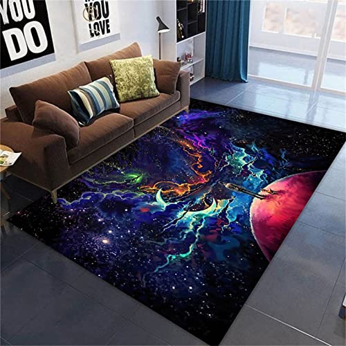 Galaxy Starry Wohnzimmer Teppich Großer Planet Kinderzimmerteppich Earth Star Area Teppich Kinderzimmer Teppich Gaming Zone rutschfeste Bodenmatte Korridor Küche Fußmatte (80 x 160 cm, Farbe 1)