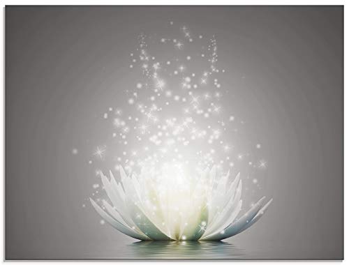 Artland Qualitätsbilder I Glasbilder Deko Glas Bilder 80 x 60 cm Botanik Blumen Seerose Digitale Kunst Blau H7NW Magie der Lotus-Blume grau
