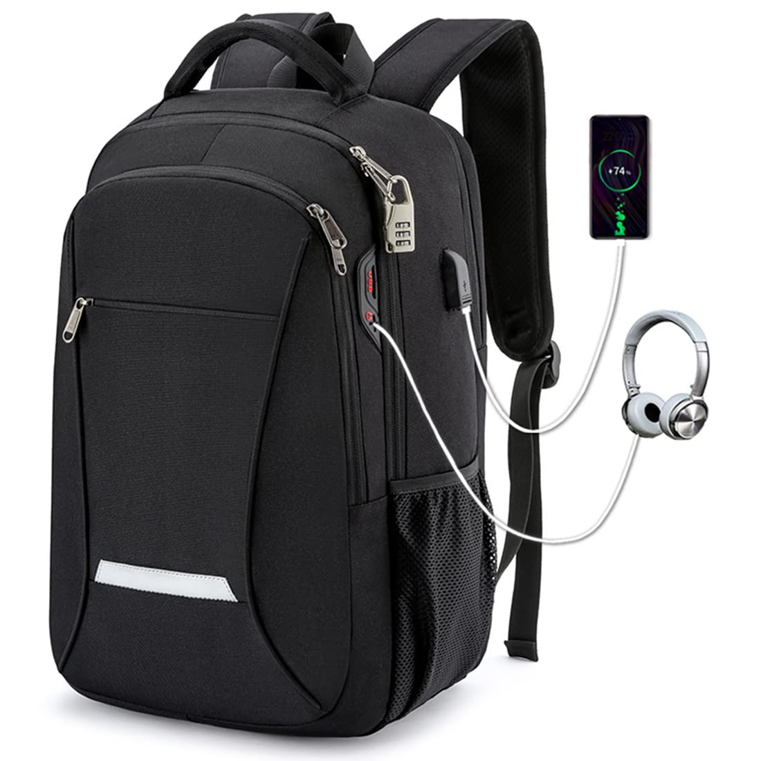Laptop-Rucksack für Herren, 40 l Anti-Diebstahl-Business-Arbeitsrucksäcke Tasche, Reise-Laptop-Rucksack mit USB-Aufladung für 15,6 Zoll Laptop, langlebig, wasserabweisend, College-Schulrucksack