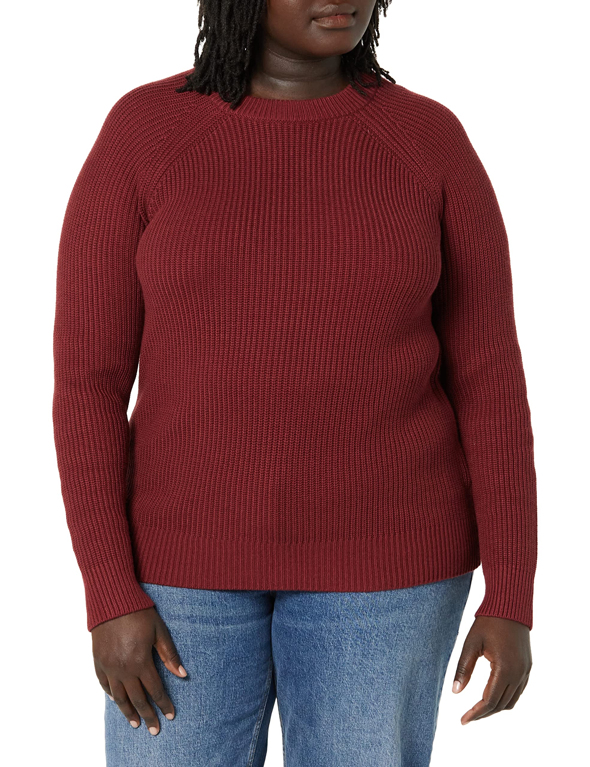 Amazon Aware Damen Gerippter Pullover mit Rundhalsausschnitt (in Übergröße erhältlich), Dunkelrot, 3XL Große Größen