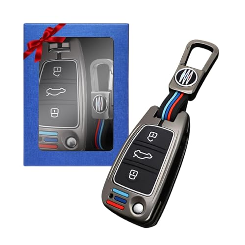 Yumzeco Zinklegierung Autoschlüssel Hülle Keyless Kompatibel mit Audi A1 A3 A4 A6 Q3 Q5 Q7 S3 S4 RS4 R8 TT TTS Schlüsselhülle mit Silicone TPU Schlüssel Cover Schutzhülle mit Schlüsselanhänger Grau