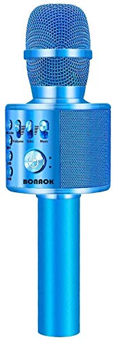 Bluetooth Karaoke Mikrofon Drahtloses,BONAOK Karaoke Mikrophone Echo, Home Party Microfon Kind mit aufnahmefunktion, Ideal für Musik Abspielen und Singen,Ktv, für IOS/Android/Smartphone (Blau)