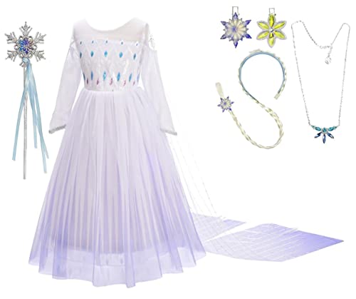 Lito Angels Kinder Mädchen Prinzessin Elsa Weißes Kleid Kostüm mit Umhang und Zubehör, Weihnachten Halloween Karneval Party Eiskönigin 2 Verkleidung, Größe 5-6 Jahre 116, 262