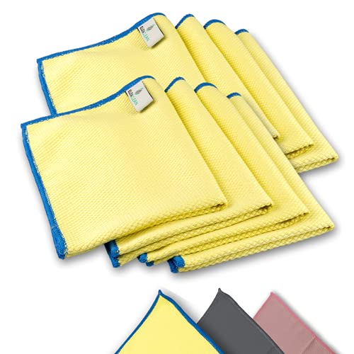 ELEXACLEAN Fenstertuch streifenfrei, Mikrofaser Scheibentuch (8 Stück, 40x30 cm, gelb) Premium Glas Putztücher Autotuch für Innen & Außen