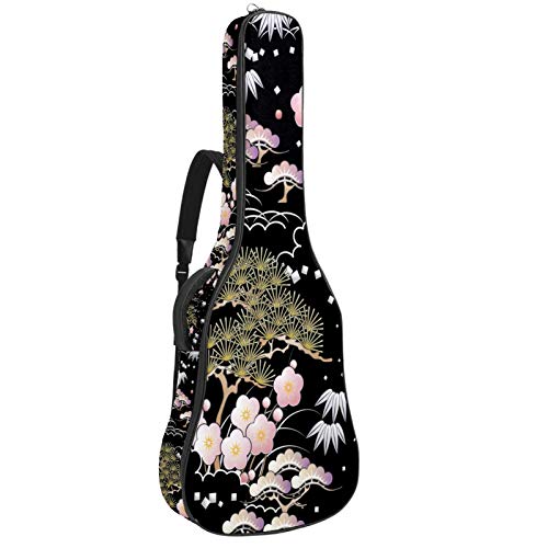 Gitarren-Gigbag, wasserdicht, Reißverschluss, weich, für Bassgitarre, Akustik- und klassische Folk-Gitarre, alle Knids of Flower Tree schwarzer Hintergrund