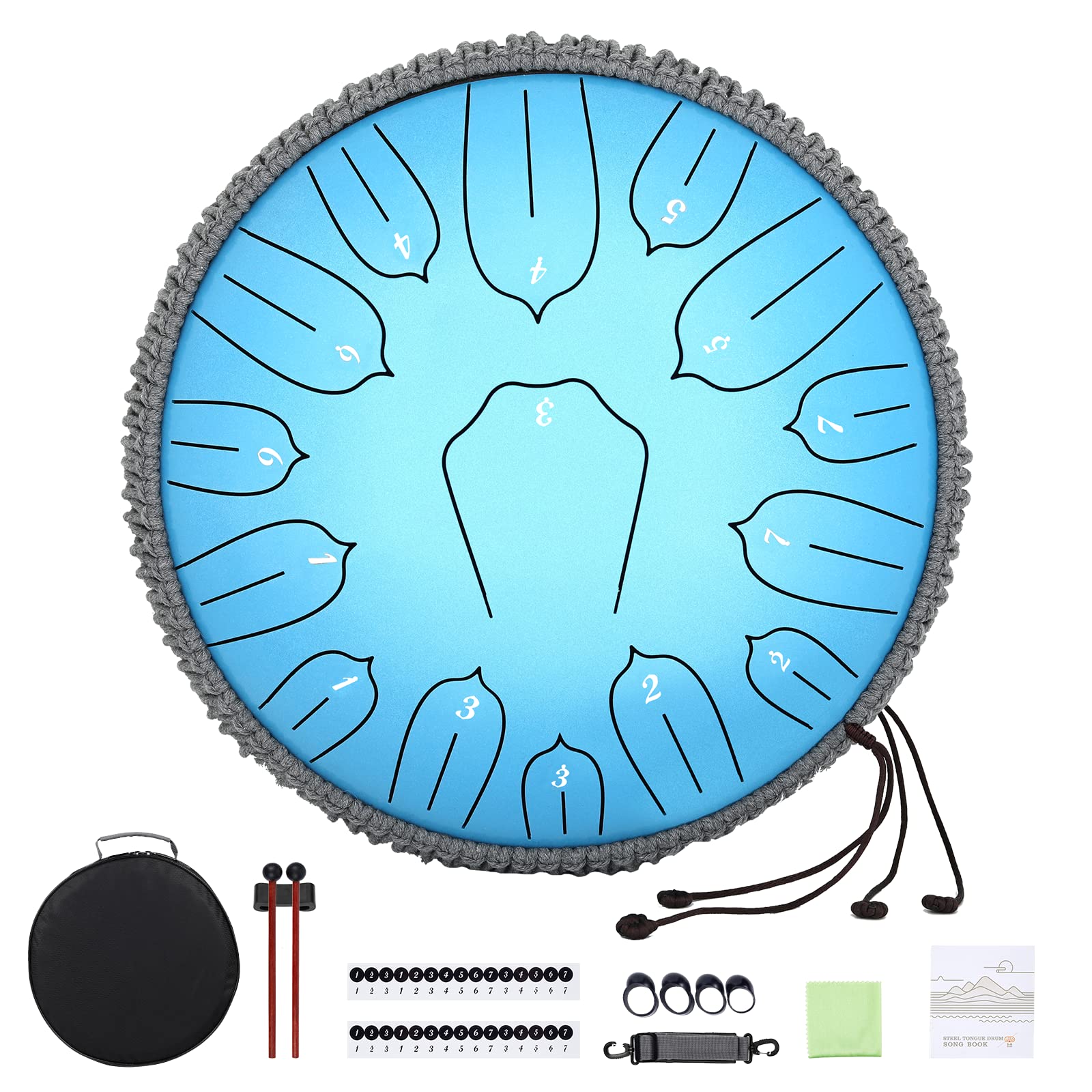 Steel Tongue Drum for Adults: Music Instrument Handpan Drums Set 15 Notes 12 Inch with Bag and Music Book - Healing Percussion Musical Instruments for Meditation Yoga (Blue)