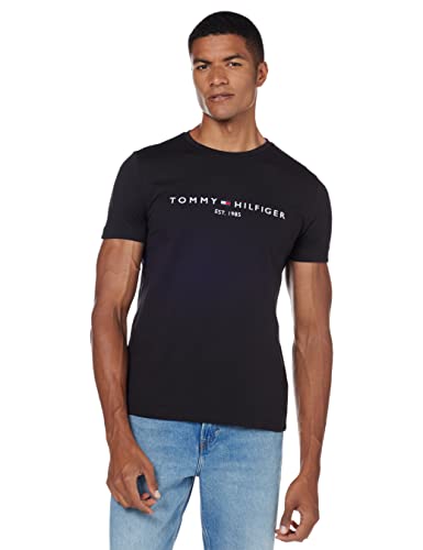 Tommy Hilfiger Herren Tommy Logo Tee T-Shirt, Schwarz (Jet Black Base), X-Small (Herstellergröße: XS)