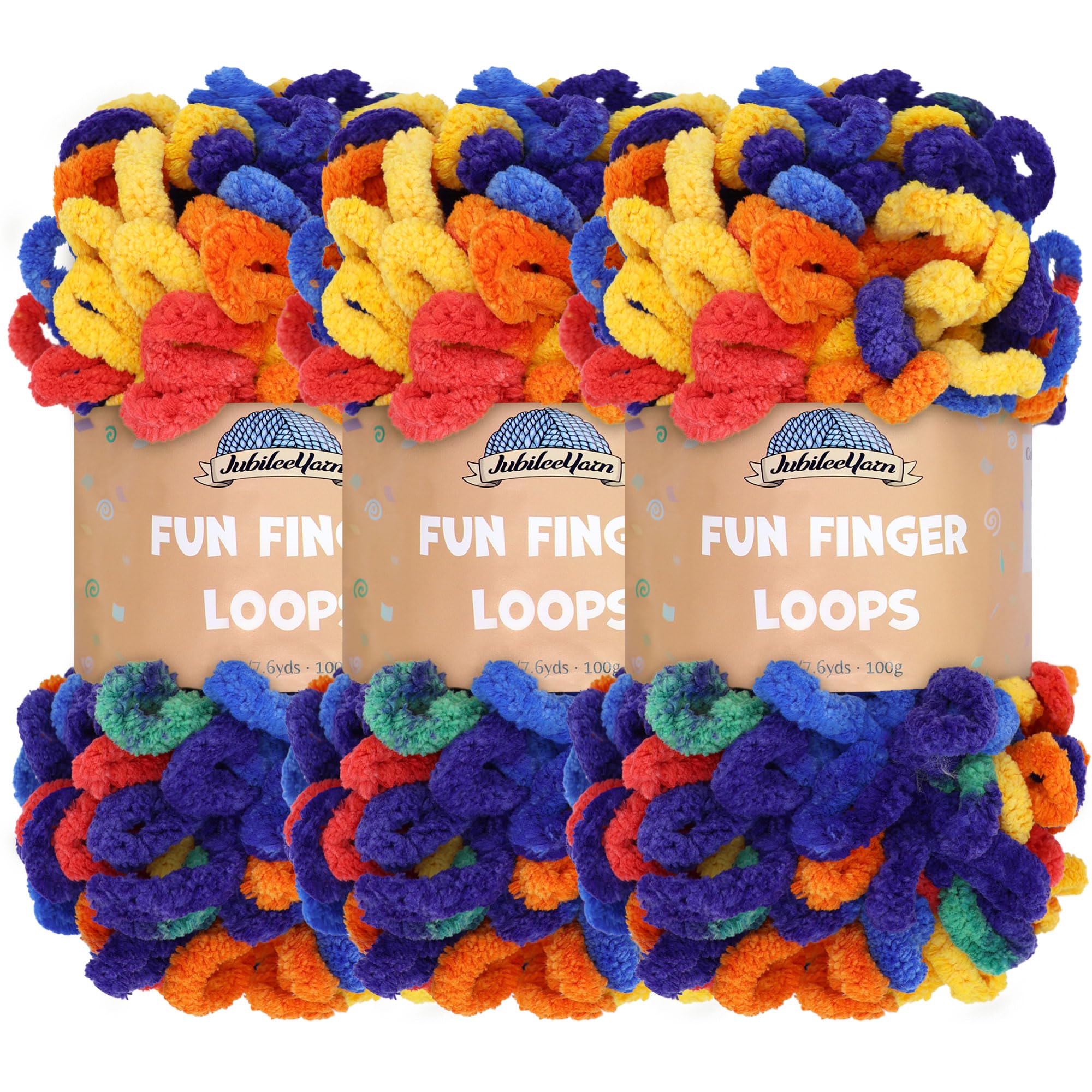 JubileeYarn Fun Fingering Loops Garn - Fingerstrickgarn - 100% Polyester - Circe - 3 Knäuel