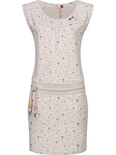 Ragwear Damen Baumwoll Jersey Kleid Sommerkleid Strandkleid Penelope Beige Print22 Gr. L