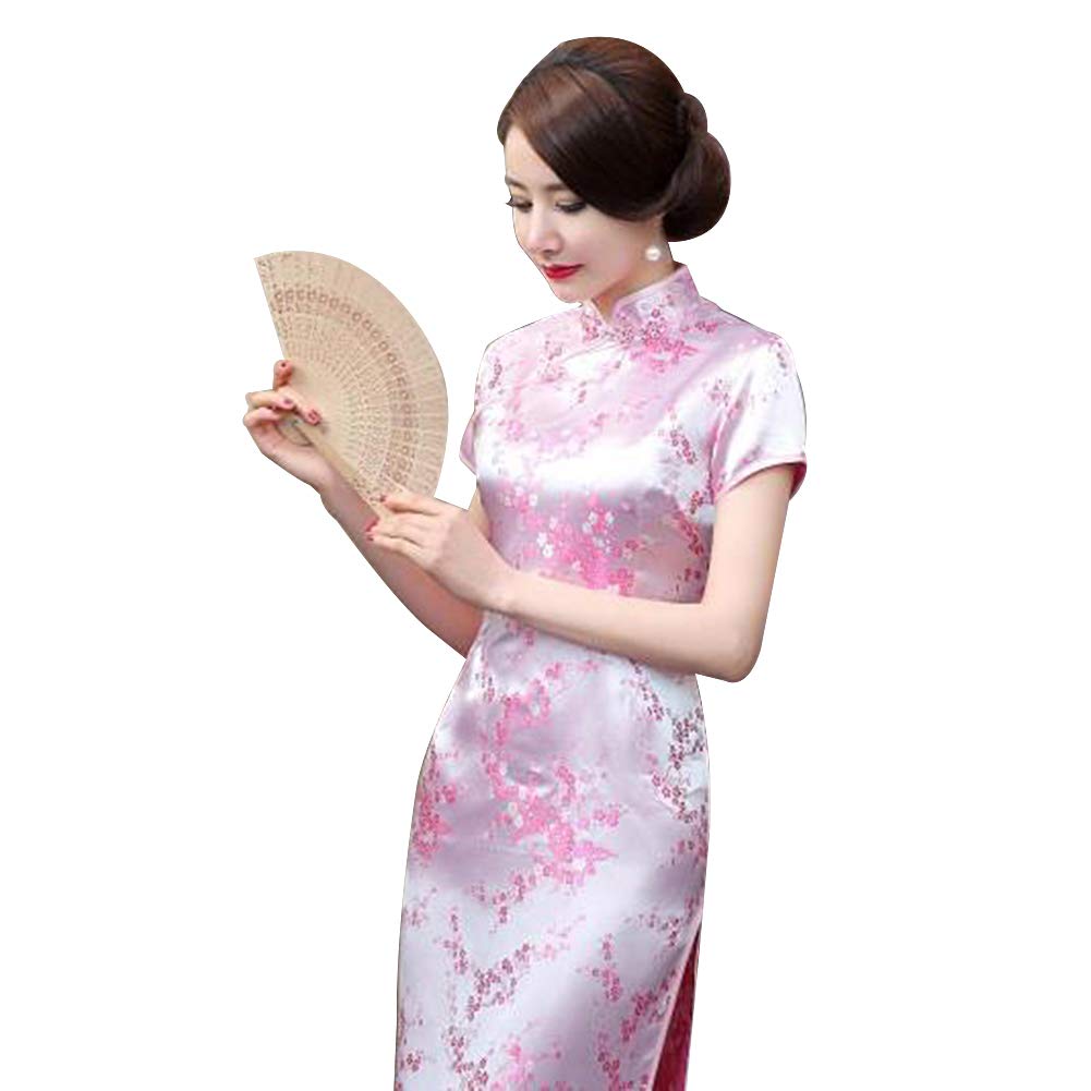 Kalaokei Cheongsam-Kleid, traditionelles Pflaumenblüten-Design, für Damen, chinesisches langes Cheongsam-Abendkleid, rose, XL