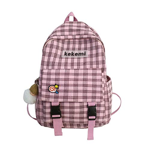 Schulrucksack Teenager Schultasche Karierter Rucksack Mädchenrucksack Schülerschultasche Mädchenrucksack Einfache Schultasche pink