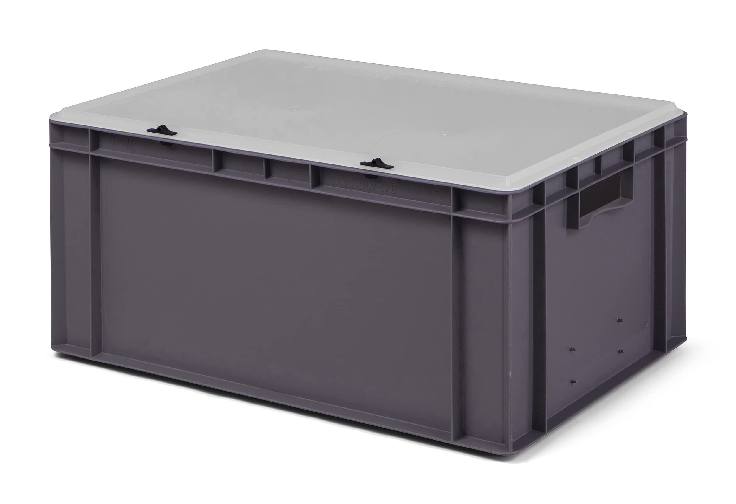 1a-TopStore Design Eurobox Stapelbox Lagerbehälter Kunststoffbox in 5 Farben und 16 Größen mit transparentem Deckel (matt) (grau, 60x40x28 cm)