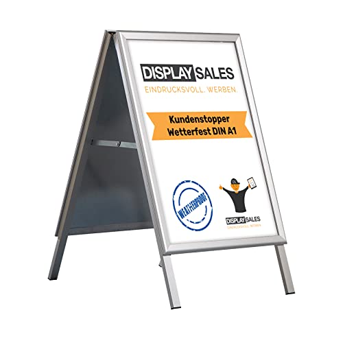 DISPLAY SALES Kundenstopper Outdoor Wasserfest, DIN A1, Plakatständer mit 32 mm, Gehrungsecken