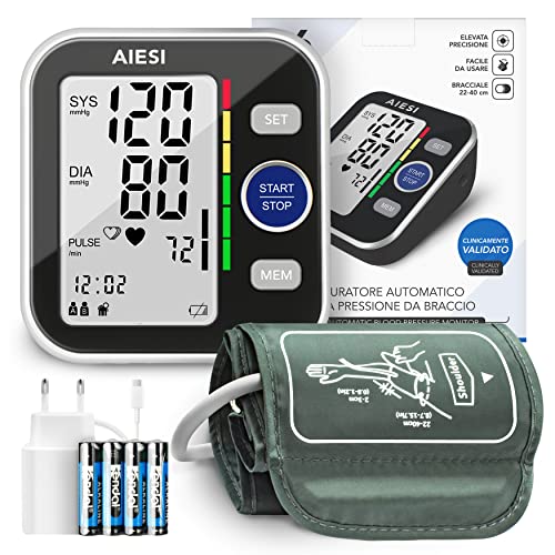 AIESI® Oberarm Blutdruckmessgerät automatisches digitale professionelles für erwachsene A6, 120 Erinnerungen, Netzwerkadapter und USB, 24 monate garantie