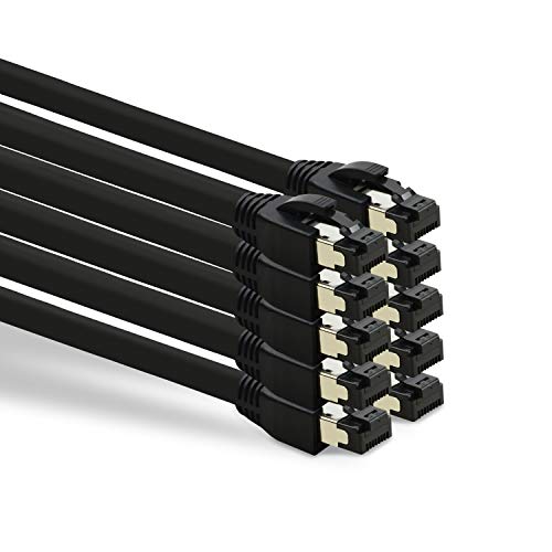 TPFNet 10er Pack CAT.8 hochwertiges Premium Netzwerkkabel flach mit RJ45 Anschluss | LAN Kabel | 3m | schwarz |mehrfache Abschirmung durch S/FTP | kompatibel mit Router, Modem, Switch