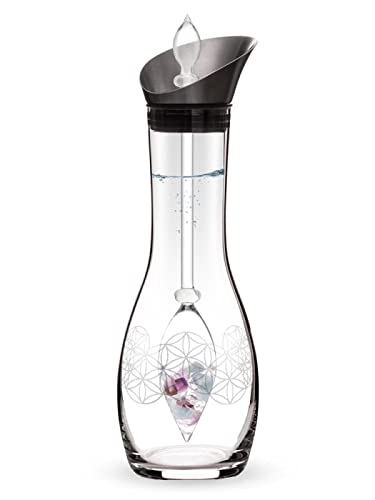 VitaJuwel Era Set FLOWER OF LIFE | Edelsteinwasserset mit einer Blume des Lebens - Gravur und Amethyst, Aquamarin & Bergkristall