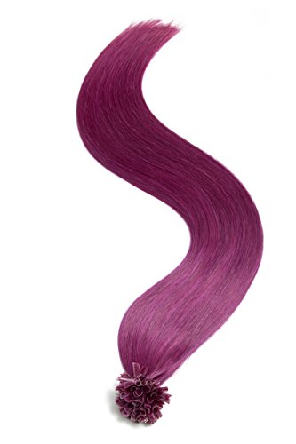 Violette Bonding Extensions aus 100% Remy Echthaar - 25x 1g 45cm Glatte Strähnen - Lange Haare mit Keratin Bondings U-Tip als Haarverlängerung und Haarverdichtung in der Farbe Violet