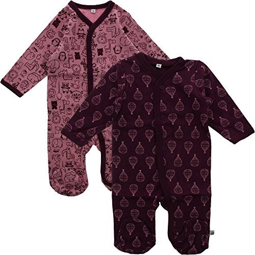 Pippi Mädchen Pippi 2er Pack Baby Schlafanzug mit Aufdruck, Langarm Füßen Schlafstrampler, Violett (Lilac 600), 98 EU