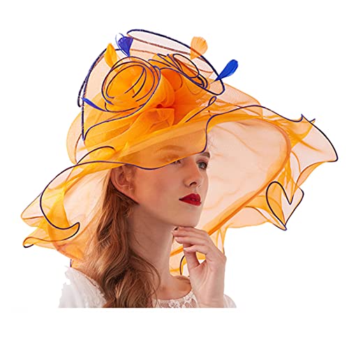 USACEK Out Casual Fashion Große Traufmütze Frühling und Sommer Damen Organza Bestickt Dekorative Hut Flache Oberseite, Orange, M