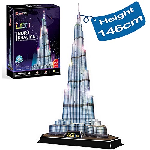 CubicFun 3D Puzzle LED Dubai Burj Khalifa Modell mit Lichtarchitektur Geschenk für Kinder und Erwachsene, 136 Stück