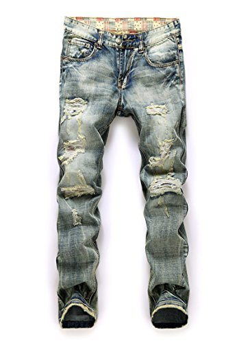 LaoZan Jeans Patched Destroyed Herren Hose Neu Clubwear Streetwear Slim-Fit Jeanshosen