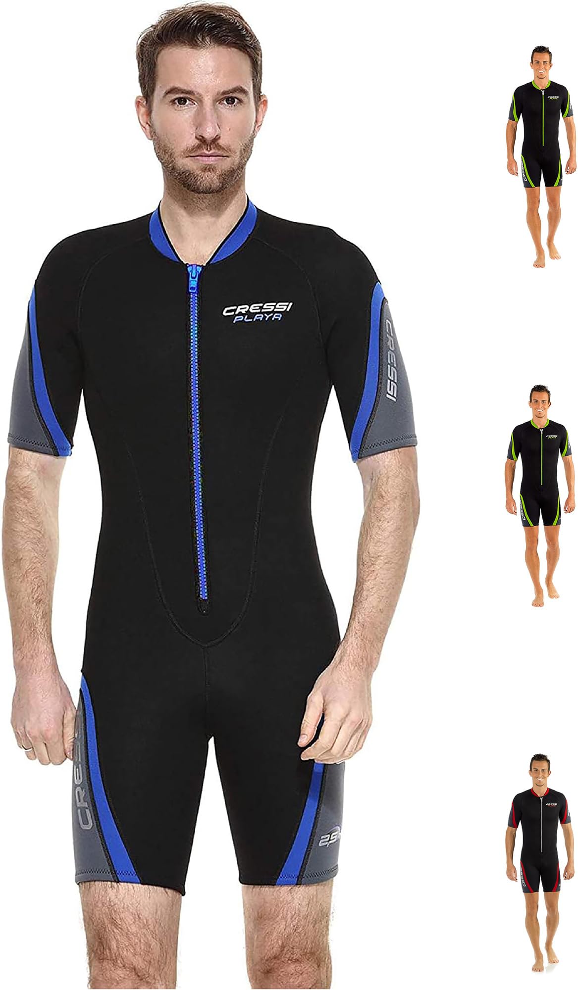 Cressi Playa Man Shorty Wetsuit – Kurzer Neoprenanzug 2.5mm aus Hochelastischem für Herren, Schwarz/Blau, L