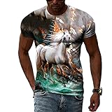 CUSMA Weißes Tier Pferd T-Shirt Grafik Männer und Frauen lässig 3D gedruckt Rundhalsausschnitt Kurze Ärmel
