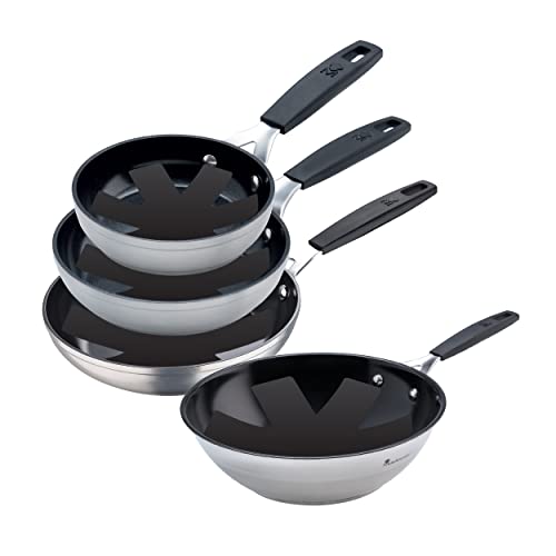 MasterPro Smart Pfannen-Set, 3 Stück, 20 cm, 24 cm, 28 cm, Wok 28 cm, 4 Stück, geschmiedetes Aluminium, verstärkte Antihaftbeschichtung, ergonomische Griffe "Soft Touch", PFOA, LEAD und CADMIO