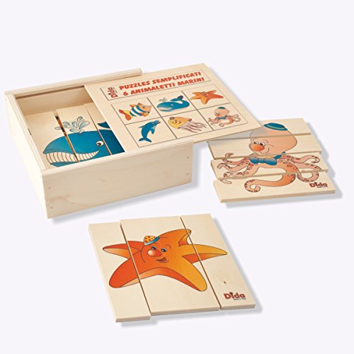 Dida - Einfache Puzzles - 6 Meerestiere. Set Von 6 Vereinfachten Puzzles Für Kleinkinder. Ideal Für Die Kinderkrippe, Die Vorschule Und Den Kindergarten