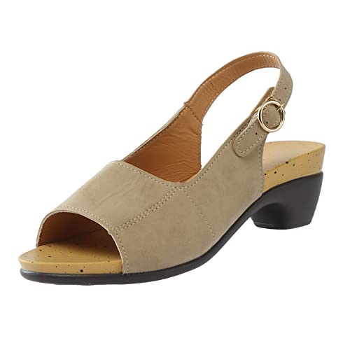Business Schuhe Damen Sandalen für Damen, Elegante, Bequeme Sandalen mit offenem Zehenbereich und niedrigem Blockabsatz Damen Schuhe Pumps (Khaki, 39)