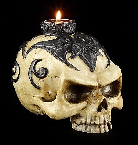 Teelichthalter - Totenkopf Figur mit Tribals