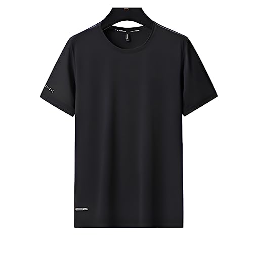 VUIOYRG Rundhals-T-Shirt aus Eisseide, Sommer-T-Shirt aus Eisseidenstoff, schnell trocknende, kurzärmlige Sport-Fitness-T-Shirts (Schwarz,L)