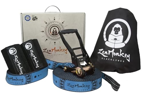 ZenMonkey Slackline Kit with Tree Protectors, Cloth Carry Bag and Instructions, 60 Foot - Easy Setup for the Family, Kids and Adults