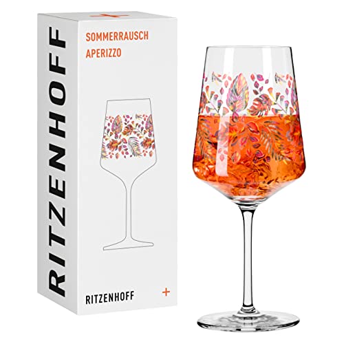 RITZENHOFF 2841016 Aperitif-Glas 500 ml – Serie Sommerrausch Nr. 16 – Aperizzo-Glas Laub-Motiv Orange – Made in Germany