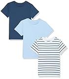 Amazon Aware Jungen Lockeres Kurzarm-T-Shirt aus Bio-Baumwolle, 3er-Pack, Blau, 8 Jahre