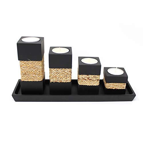 Trendy Wood & Light Step schwarz Kerzenhalter Teelicht Dekoartikel Holz Tischdekoration Kerze Schale (schwarz)