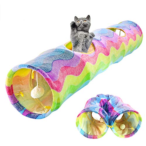 JKGHK Katzentunnel Großer Katzenspielzeug zusammenklappbare Tunnel-Schlauch mit Plüsch-Ball, für Kleintiere Häschen, Kätzchen, Frettchen, Welpen und Hunde