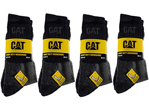 Caterpillar CAT 9/12 Paar Schwerlast Arbeitssocken, Heavy Duty Socks, Schwarz in 39-42/43-46 (39-42, 12 Paar Schwarz)