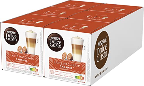 NESCAFÉ Dolce Gusto Latte Macchiato Caramel | 96 Kaffeekapseln | Arabica Robusta Mischung | Feines Karamell Aroma und leckerer Milchschaum | Aromaversiegelte Kapseln | 6er Pack (6 x 16 Kapseln)
