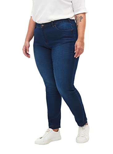 Zizzzi Damen Große Größen Emily Jeans Slim Fit Normale Taillenhöhe Gr 48W / 78 cm Blue Denim
