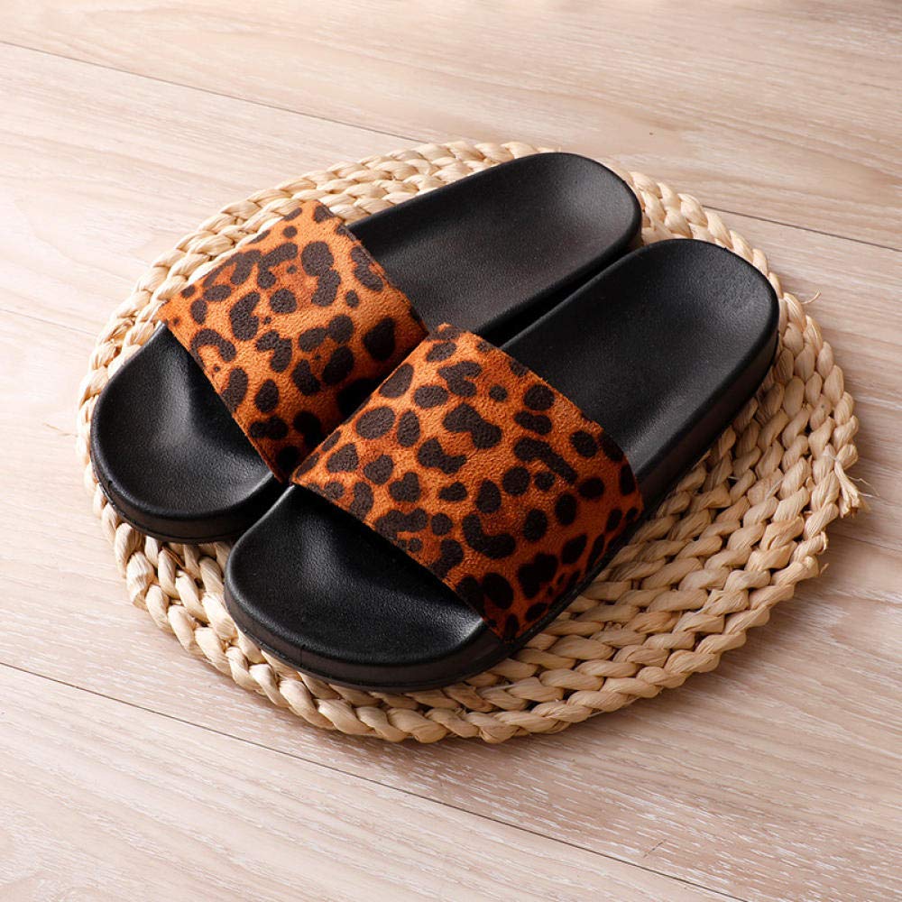 Cxypeng Flat Mule Sandal,Sommer Dicke Leoparden-Sandalen für Damen, rutschfeste, verschleißfeste Strandschuhe - Braun A_41,Pantoletten wasserdichte Strand Sandalen