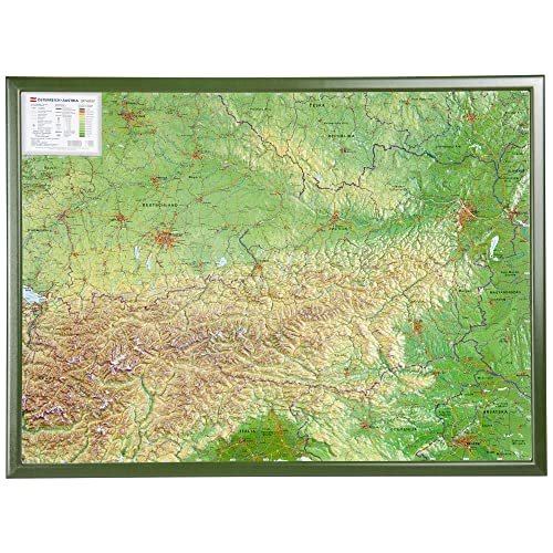 Österreich 1:800.000 mit Rahmen: Reliefkarte Österreich mit grünfarbenen Holzrahmen