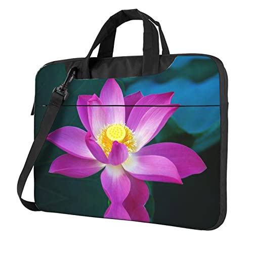 Laptop-Schultertasche mit Lotusblumen-Motiv, für Laptop und Tablet, Schwarz , 13 inch