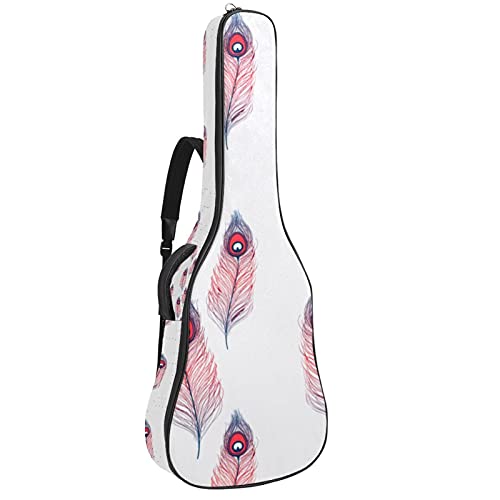 Weiche E-Gitarrentasche mit doppeltem verstellbarem Schultergurt für Bassgitarre, Akustik- und klassische Folk-Gitarre, rosa Pfauenmuster