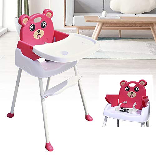 HINOPY Hochstuhl Baby, 4 in 1 Klappbar kinderhochstuhl Höhenverstellbar Kleinkind Tisch Sitz mit Sicherheitsgurt und Abnehmbares Tablett, bis 15 kg (Rosa)